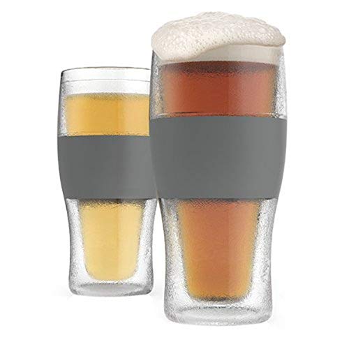 Host Freeze Mug Insulated Plastic Set of 2, 16 oz Pint Grey, 2, Beer Glasses