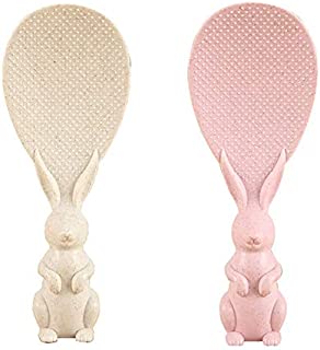 2PCS rabbit standing rice scoop, rabbit wheat straw non-stick rice scoop, standing scoop fashionable rice cooker dish filling scoop