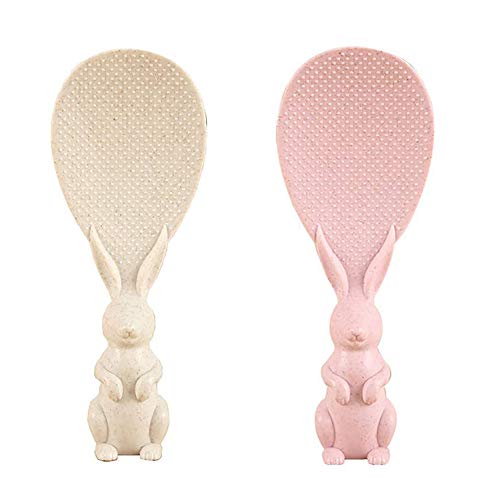 2PCS rabbit standing rice scoop, rabbit wheat straw non-stick rice scoop, standing scoop fashionable rice cooker dish filling scoop