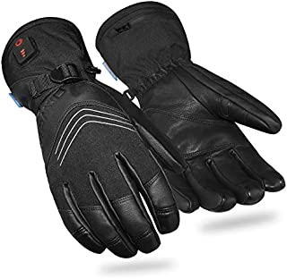 Dr.Warm Heated Gloves, Electric Leather Gloves with Rechargeable Batteries, Waterproof Skiing Glove Hand Warmer for Men Women Snowmobile Motorcycle Fishing, Medium