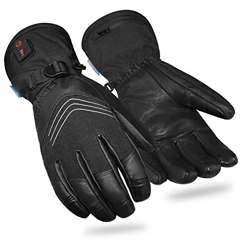 Dr.Warm Heated Gloves, Electric Leather Gloves with Rechargeable Batteries, Waterproof Skiing Glove Hand Warmer for Men Women Snowmobile Motorcycle Fishing, Medium