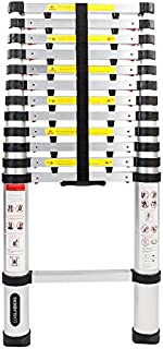 Luisladders 12.5ft Aluminum Telescopic Extension Ladder Extendable Telescoping EN131 Certified 330 lb Max Capacity with Spring Load Locking Mechanism Anti-Pinch & Non-Slip