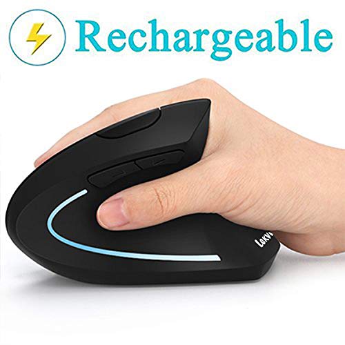 Ergonomic Mouse, Vertical Wireless Mouse - LEKVEY Rechargeable 2.4GHz Optical Vertical Mice : 3 Adjustable DPI 800/1200/1600 Levels 6 Buttons, for Laptop, PC, Computer, Desktop, Notebook etc, Black