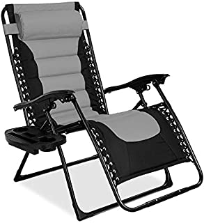 Best Choice Products Oversized Padded Zero Gravity Chair, Folding Outdoor Patio Recliner for Backyard, Beach w/Headrest, Side Tray, Textilene Mesh - Gray