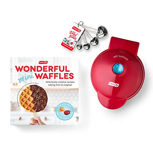 Dash DMWGS001RD Machine for Individual, Paninis, Hash Browns, & other Mini waffle maker, 4 inch, Red Gift Set