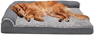 Furhaven Pet Dog Bed - Deluxe Orthopedic Two-Tone Plush and Suede L Shaped Chaise Lounge Living Room Corner Couch Pet Bed with Removable Cover for Dogs and Cats, Stone Gray, Jumbo