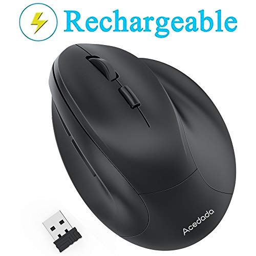 Ergonomic Mouse, Large Vertical Wireless Mouse - Acedada Rechargeable 2.4GHz Optical Ergonomic Mice : 3 Adjustable 800/1200/1600 DPI 6 Buttons, for Laptop, PC, Computer, Desktop, Notebook etc, Black