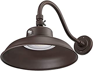 LEONLITE LED 14 Inch Gooseneck Barn Light, 4800lm 3000K Wet Location Rated, Photocell Included Swivel Head Dusk to Dawn Outdoor Wall Light, 40W Equivalent 250W ETL Certified, 5 Years Warranty-Brown