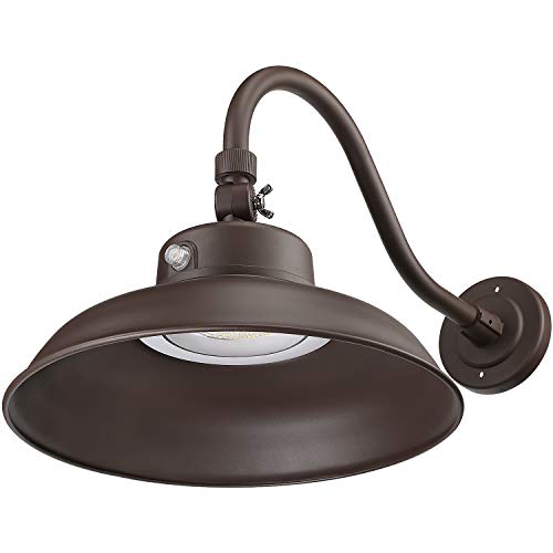 LEONLITE LED 14 Inch Gooseneck Barn Light, 4800lm 3000K Wet Location Rated, Photocell Included Swivel Head Dusk to Dawn Outdoor Wall Light, 40W Equivalent 250W ETL Certified, 5 Years Warranty-Brown