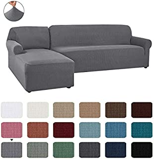 CHUN YI 2 Pieces L-Shaped Left Chaise Jacquard Polyester Stretch Fabric Sectional Sofa Slipcovers Dust-Proof L Shape Corner 2 Seats Sofa Cover Set for Living Room (Light Gray)