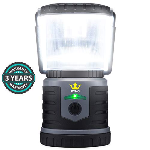 KYNG Rechargeable LED Lantern Brightest Light for Camping, Emergency Use, Outdoors, and Home- Lasts for 250 Hours on a Single Charge- Includes USB Cord and Wall Plug, Built in Phone Charger