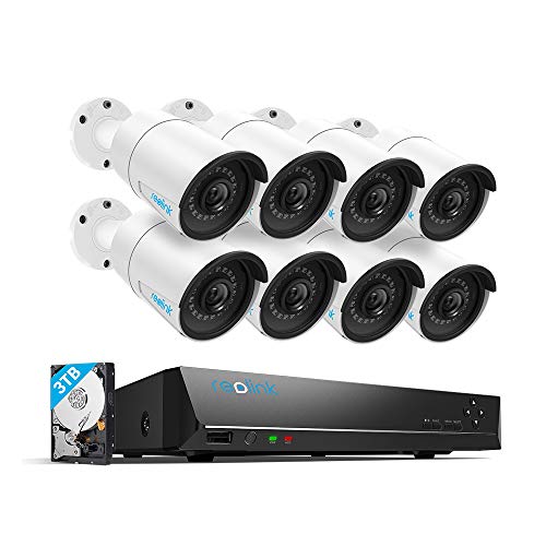 Reolink 4MP 16CH PoE Video Surveillance System, 8pcs Wired Outdoor 1440P PoE IP Cameras, 5MP 16-Channel NVR with 3TB HDD for Home and Business 24/7 Recording, RLK16-410B8