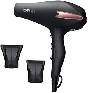 Professional Ionic Salon Hair Dryer, Powerful 2200 watt Ceramic Tourmaline Blow Dryer, Pro Ion quiet Hairdryer with 2 Concentrator Nozzle Attachments - Best Soft Touch Body/Black& Rose Gold