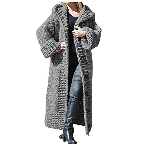 Sweaters for Women Plus Size Long Sweaters Jackets Coats with Hood Knit Button Sweater (Dark Gray,Medium)