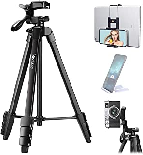 Lusweimi 60-Inch Tripod for ipad iPhone, Camera Tripod for Phone with 2 in 1 Tripod Mount Holder for Cell Phone/Tablet/Webcam/Gopro/All Cameras, Tripod with Carry Bag for Travel/Photography/Video