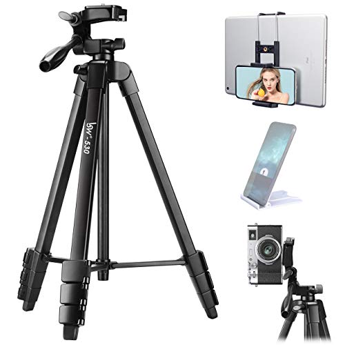 Lusweimi 60-Inch Tripod for ipad iPhone, Camera Tripod for Phone with 2 in 1 Tripod Mount Holder for Cell Phone/Tablet/Webcam/Gopro/All Cameras, Tripod with Carry Bag for Travel/Photography/Video