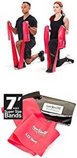 SUPER EXERCISE BAND XXX Heavy Red 7 ft. Long Resistance Band. Latex Free Home Gym Fitness Kit For Strength Training, Physical Therapy, Yoga, Pilates or Chair Workouts. Plus Carry Pouch & E-Book