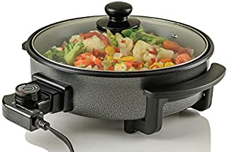 Ovente 12 Inch Electric Kitchen Skillet with Nonstick Aluminum Coated Grill Pan & Glass Lid Cover, Indoor Countertop Cooking Pan with Temperature Control & Handle Compact Easy Clean, Black SK11112B