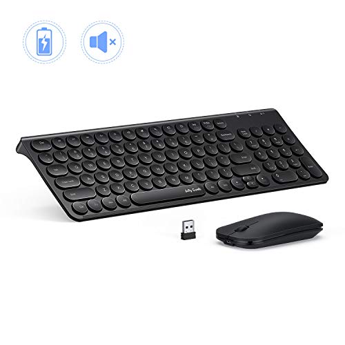 Rechargeable Wireless Keyboard and Mouse, Jelly Comb 2.4GHz Ultra Slim Quiet Keyboard and Mouse Combo with Round Keys for Windows, Laptop, Notebook, PC, Computer