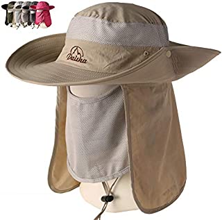 Peicees Wide Brim Fishing Hat, UV Sun Protection UPF50+ Shade Hat, Detachable Removable Neck&Face Flap Cover Cowboy Hat for Men Women, Backpacking Cycling Hiking Hunting Camping(Khaki)