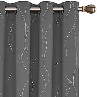 Deconovo Grommet Top Blackout Curtains Thermal Insulated Curtains Window Curtains with Wave Line and Dots Pattern for Bedroom and Dining Room 52 x 72 Inch Grey Set of 2