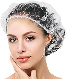 Auban Shower Cap Disposable, 100 PCS Bath Caps Large Thick Clear Waterproof Plastic Elastic Hair Bath Caps for Women Kids Girls, Travel Spa, Hotel and Hair Solon, Home Use