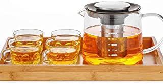 Cxmm in Explosion-Protected Refractory Glass teapot Health Thickened Bag in Stainless Steel teapot Bag Coffee Budget Kettles (Teapot + 4 + Cups of Tea Tray) (Color: (a)