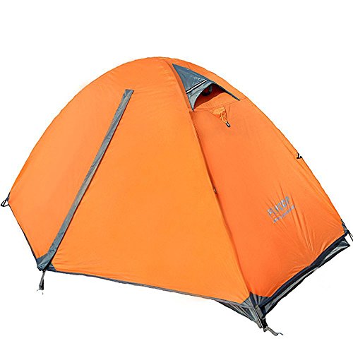 FLYTOP 3-4 Season Camping Tent 1-2-person Double Layer Backpacking Tent with Carry Bag Aluminum Rod Windproof Waterproof for Camping Hiking Travel Climbing - Easy Set Up (Orange-Single Person)