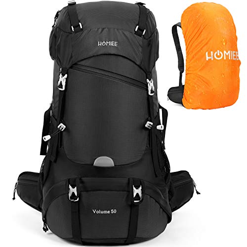 HOMIEE Hiking Backpack 50L Travel Camping Daypack with Rain Cover for Outdoor Sport, Backpacking, Hiking, Camping