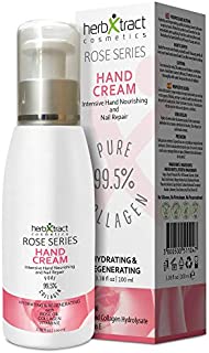 Hand Cream with Collagen, Essential Rose Oil, Keratin and Vitamin E - Anti-aging Lotion for Dry Aging Hands. For Silky Smooth Hands Skin Moisturizer by HerbXtract, 3.4 Fluid Ounces