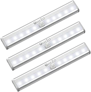 OxyLED Motion Sensor Closet Lights, Cordless Under Cabinet Lightening, Wireless Stick-on Anywhere Battery Operated 10 LED Night Light Bar, Safe Lights for Closet Cabinet Wardrobe Stairs, 3 Pack