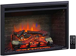 PuraFlame 33 Inches Wide, 21 Inches High, Western Electric Fireplace Insert with Fire Crackling Sound, Remote Control, 750/1500W, Black