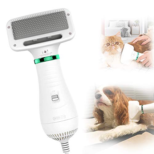PETRIP Dog Hair Dryer Pet Dryer Professional Grooming Blower Dog Slicker Brush for Medium Pet Small Dog Cat (White, 2 in 1 Dryer)