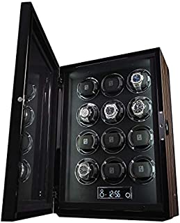 BILLSTONE Gentlemen 12 Slot Watch Box - Automatic Watch Winder Box - 4 Pre-Programmed Modes - Quiet Mabuchi Motor Winding Box for Watches - Self Winding Watch Box - Black Velvet Interior - Macassar Wood