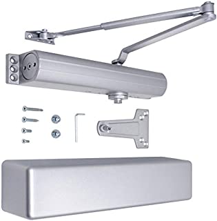 Heavy Duty Commercial Door Closer, Surface Mounted, BHMA Grade 1, Cast Iron, UL Listed, Non-Handed, Automatic Door Closers Hydraulic Hinge, Regular Arm Parallel Arm Shoe (Aluminum Finish) (1, Silver)