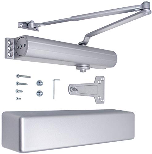 Heavy Duty Commercial Door Closer, Surface Mounted, BHMA Grade 1, Cast Iron, UL Listed, Non-Handed, Automatic Door Closers Hydraulic Hinge, Regular Arm Parallel Arm Shoe (Aluminum Finish) (1, Silver)