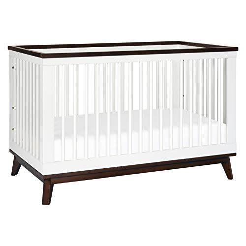 Babyletto Scoot 3-in-1 Convertible Crib with Toddler Bed Conversion Kit in White / Walnut, Greenguard Gold Certified