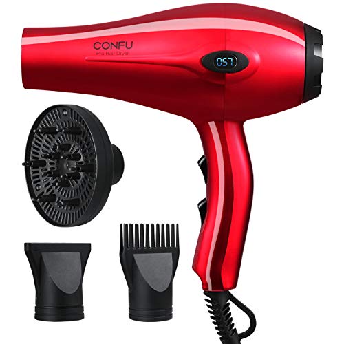 CONFU 1875W Professional Salon Hair Dryer, Infrared Heat Ceramic Ionic Fast Drying Blow Dryer with LCD Display, CF5881, Black