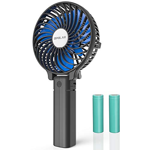 OPOLAR Small Handheld Battery Operated Face Fan with 2 Batteries, Portable & Rechargeable, Folding Design, Strong Airflow, 3 Setting, Ideal for Disney & Travel & Dry Eyelash