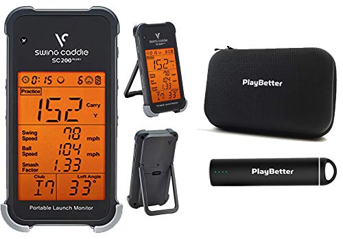 Swing Caddie SC200 Plus+ (2019 Model) Portable Golf Launch Monitor by Voice Caddie Power Bundle | PlayBetter Portable Charger & Protective Case | Doppler Radar | Smash Factor, Barometric Pressure