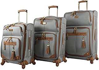 Steve Madden Designer Luggage Collection - 3 Piece Softside Expandable Lightweight Spinner Suitcase Set - Travel Set includes 20 Inch Carry on, 24 Inch & 28-Inch Checked Suitcases (Harlo Gray)