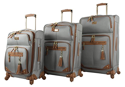 Steve Madden Designer Luggage Collection - 3 Piece Softside Expandable Lightweight Spinner Suitcase Set - Travel Set includes 20 Inch Carry on, 24 Inch & 28-Inch Checked Suitcases (Harlo Gray)