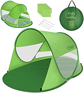 multifun UPF 50+ Easy Pop Up Beach Tent, Large 3-4 Person Sun Shelter, Instant Sunshade, Waterproof Portable Beach Shade, Windproof Sport Umbrella, Easy Setup, Picnics, Hiking, Camping, Fishing