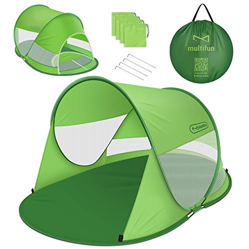 multifun UPF 50+ Easy Pop Up Beach Tent, Large 3-4 Person Sun Shelter, Instant Sunshade, Waterproof Portable Beach Shade, Windproof Sport Umbrella, Easy Setup, Picnics, Hiking, Camping, Fishing