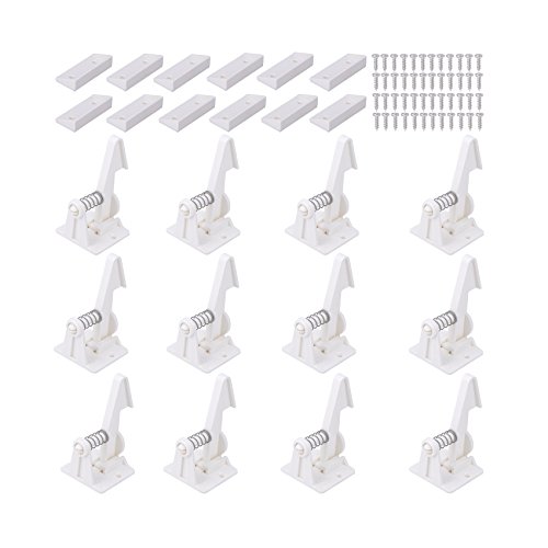 Child Safety Cabinet Locks Latches - 12 Pack,Kids Baby Proofing Lock Child Proof Drawer Locks - Cupboard Hidden Latch - Adhesive,Door Spring Lock - No Tools,Drill (White)