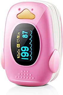 Children Fingertip Pulse Oximeter Blood Oxygen Saturation Monitor for Baby Kids and Pediatric with OLED Screen and Batteries (Pink)