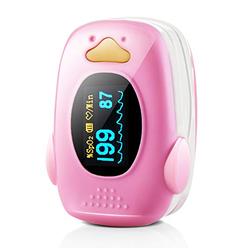 Children Fingertip Pulse Oximeter Blood Oxygen Saturation Monitor for Baby Kids and Pediatric with OLED Screen and Batteries (Pink)