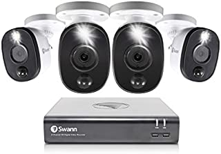 Swann 8 Channel 4 Camera Security System, Wired Surveillance 1080p HD DVR 1TB HDD, Audio Capture, Weatherproof, Color Night Vision, Heat & Motion Sensing Warning Light, Alexa + Google, SWDVK-845804WL