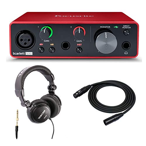 Focusrite Scarlett Solo 3rd Gen USB Audio Interface Bundle with Headphones and XLR Cable