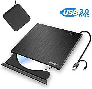 External CD DVD Drive, Hobest Portable USB-C & USB 3.0 CD DVD +/-RW ROM Burner/Writer Optical Drive, High Speed Data Transfer for PC Laptop Desktop MacBook Mac Windows (with Protective Carrying Case)